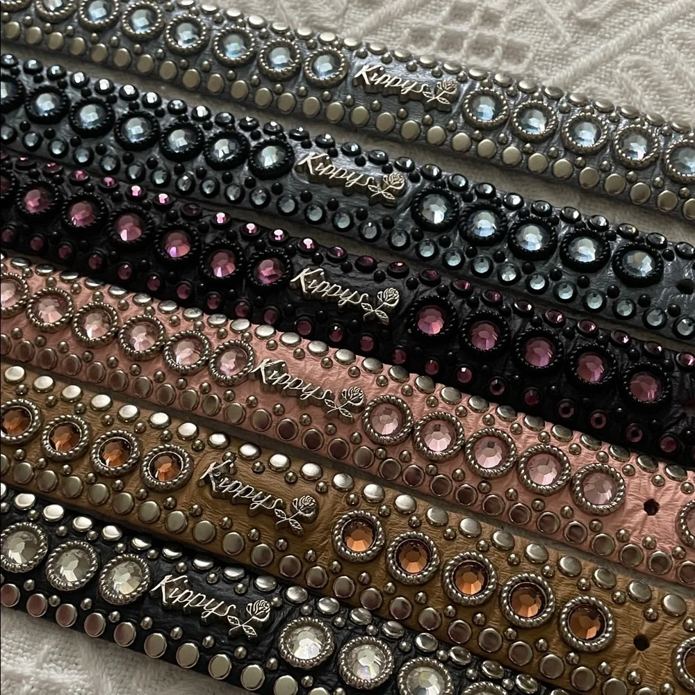 2 Kippy's Pink and Black Studded Belts Real genuine leather size 30 Small
